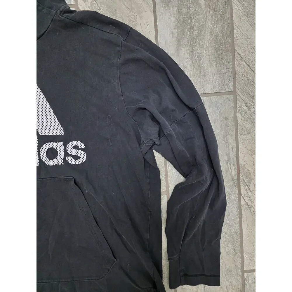 Adidas Hoodie Mens Large Black Pullover Big Logo Sweatshirt Pocket Casual